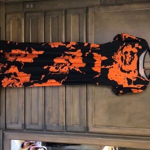 Long, cap sleeve, orange and navy maxi dress